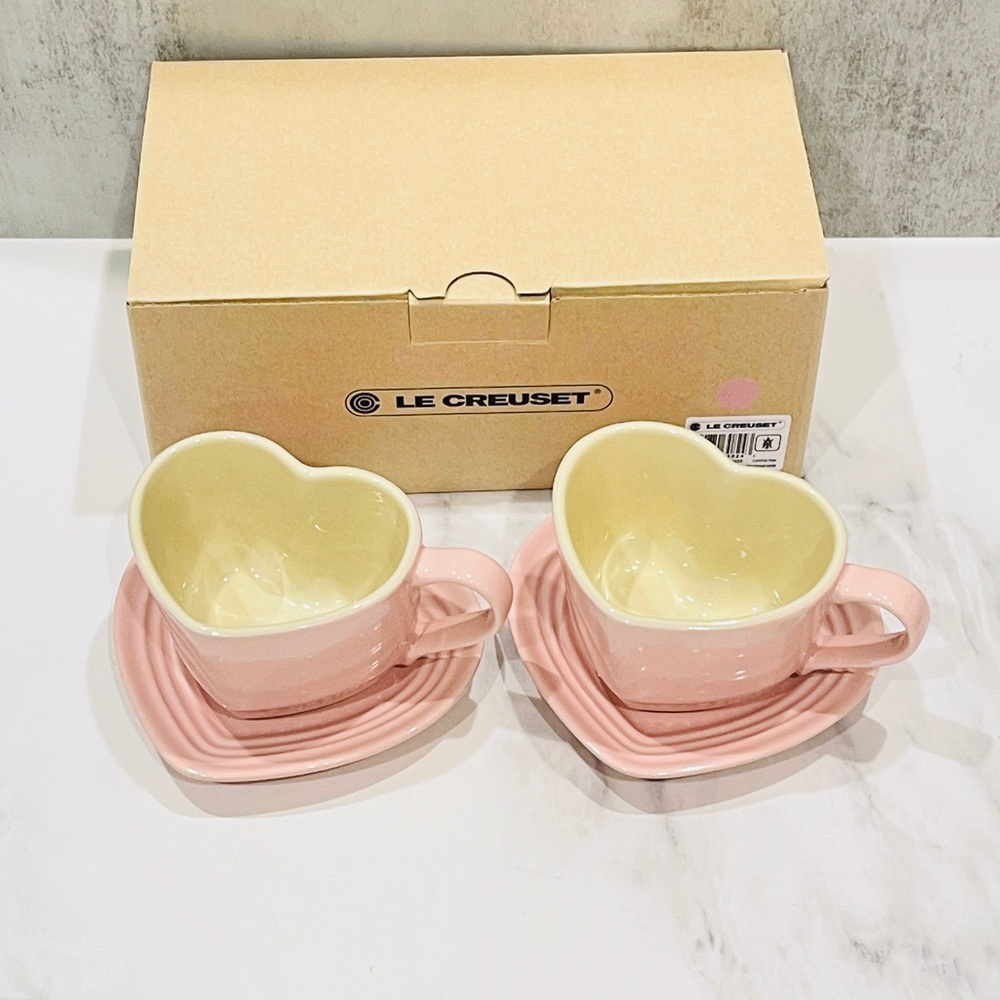 Le Creuset Heart Mugs Set of 2 with Saucer
